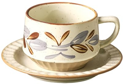 HUMOCHUSON Tazza Caffe Set Di Tazze E Piattini Da Caffè In Ceramica Smerigliata Retrò Da 300 Ml, Tazza Da Latte Americano In Gres, Adatta Per Bar - Manzhi