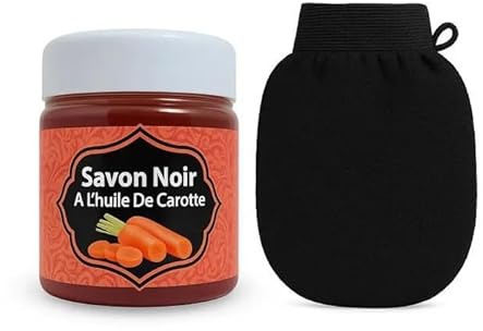 Savon Noir Marocain à la Carotte 200g + Gant Kessa – Nettoyant Profond, Teint Éclatant & Soin Exfoliant Naturel – Idéal Hammam & Douche