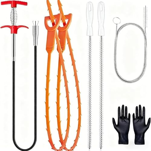 Vibrivio Desatascador Tuberías Profesional 7 Piezas, Desatascador Fregadero Flexible de 1,6 m con Pinza Recolectora y Cepillo, Alambre para Eliminar Pelos en Cocina Baño Alcantarillado, Reutilizable