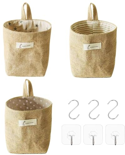 Cisyia 3 Pcs Hanging Storage Baskets, Foldable Wall Organizer