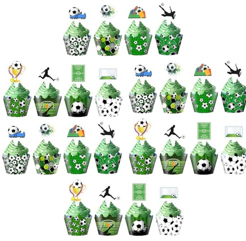 Football Cupcake Toppers, Football Sports Field Cupcake Decorations, 48Pcs