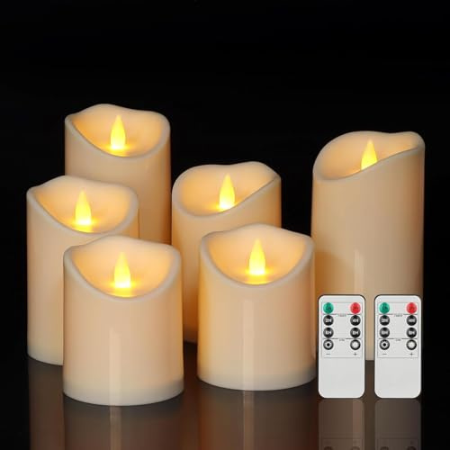 Wasserdichte Flammenlose LED Kerzen 6er Set mit Fernbedienung & Timer | flackernde Kerzen für Innen & Außen, Simulations kerzen für Hochzeit Garten Weihnachten Halloween Balkon Wohnzimmer