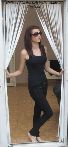 Heavy Duty Bug Blind,Strip Blind/Fly Blind-100cm/One metre wide- Complete with self adhesive fitting hooks for Plastic Door frames- Largest available from drop down menu (ALL WHITE)