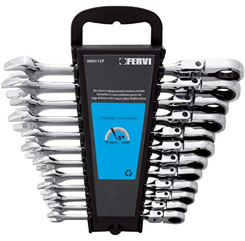 Fervi 0690/12P Lot de 12 clés mixtes avec tête à cliquet articulée