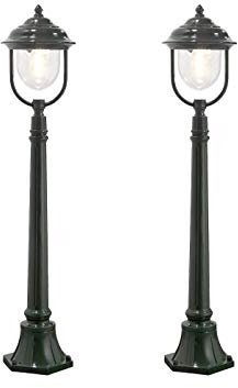 KONSTSMIDE 7225-600 - Set di 2 lampade da sentiero Parma, in alluminio, E27, IP43, altezza: 118 cm, colore: Verde