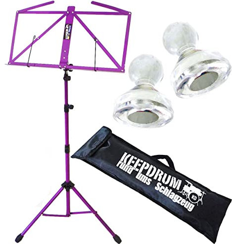 keepdrum MUS3FL Notenstaender Flieder Lila mit Tasche + 10 Stück Notenpult Magnete MG10