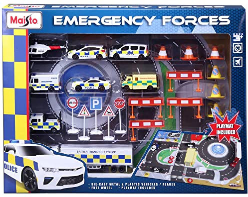 Maisto FRESH METAL EMERGENCY FORCE Playmat Playset with Die-Cast Vehicles, Multiple Colours, 1:64