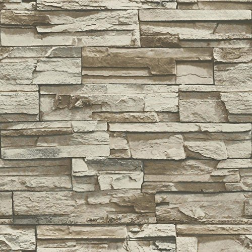 RoomMates RMK9025WP Gray and Brown Stacked Stone Peel and Stick Wallpaper