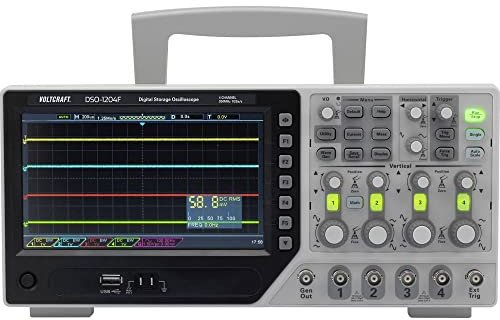 VOLTCRAFT Osciloscopio digital DSO-1204F 200 MHz 4 canales 1 GSa/s 64 kpts 8 bits de memoria digital (DSO), generador de funciones