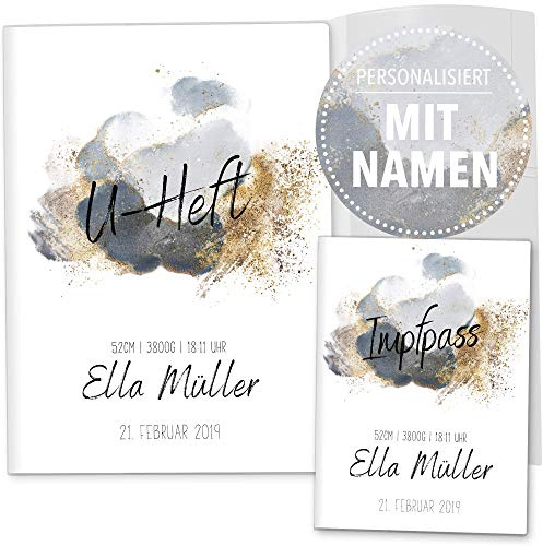 OLGS U-Heft und Impfpasshüllen Set 3-teilig | Glamour Splash stilvolle Hüllen für den Untersuchungsheft & Impfpass | Schöne Geschnkidee personalisierbar mit Namen (U-Heft Set personalisiert, 02)