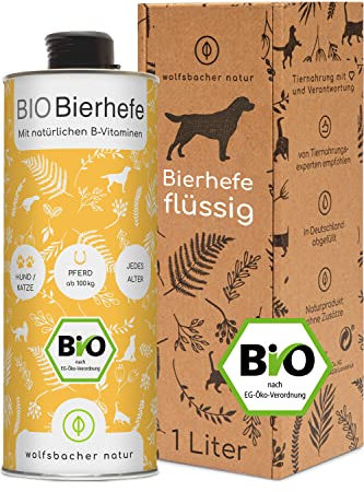 Bio-Bierhefe für Hunde und Katzen | 1 Liter flüssige Bierhefe | 100% Bio zur Haut- und Fellpflege, Futterergänzung mit Vitamin B, reich an Mineralien & Spurenelementen, DE-ÖKO-060