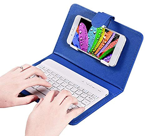 Funda de Teclado inalámbrico Bluetooth, Teclado Universal Bluetooth Desmontable con Tapa abatible, Funda de Teclado para Tableta para Android, iOS(Azul)