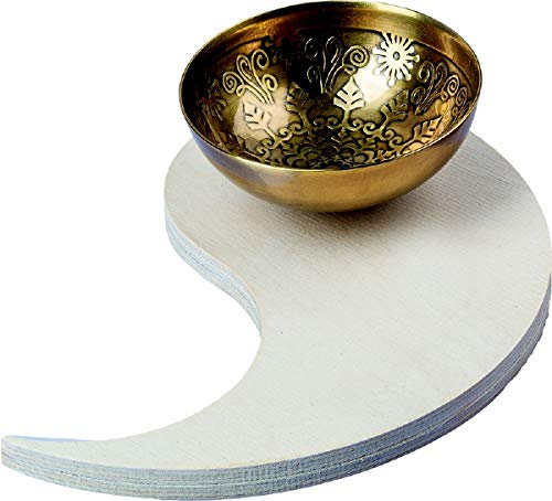Kerzenteller Untersetzer aus hellem Holz mit Schale mit antikem Blumenmuster in Gold, Kreis Deines Lebens nach Yin Yang