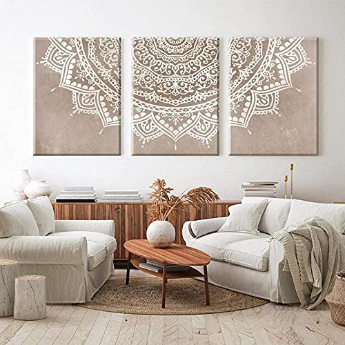 Wandkunst Mandala Wandkunstdrucke Beige Taupe Boho Stil Schlafzimmer Wand Poster Drucke Wohnzimmer Home Wanddekoration 3 Stück 50x70 cm rahmenlos