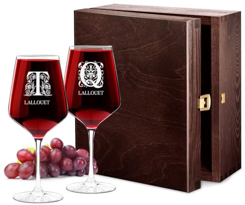 Maverton Set de 2 verre a vin en Cristal, Verres gravés 530 ml | Verres XL Cadeau Personnalisé, Cadeau couple, Set a vin pour parents, cadeau mariage, Noel, Initials
