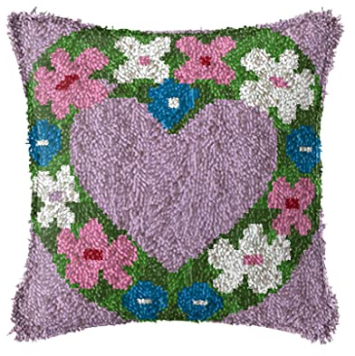 ZUHK DIY Latch Hook Kit | 3D Pillow Sofa Cushion Cover Making Set | 17x17in Cross Stitch Embroidery Kit with Tool (Love D)