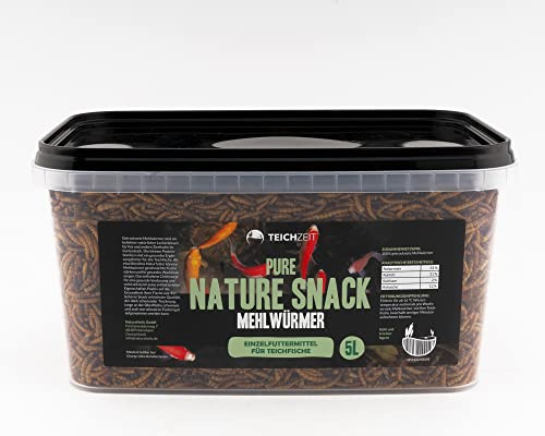 NatureHolic - Teichzeit Pure Nature Snacks - Mehlwürmer I Lange schwimmfähig I Für Koi und andere Teichfische I essentielle Aminosäuren I Made in Germany I 5000 ml