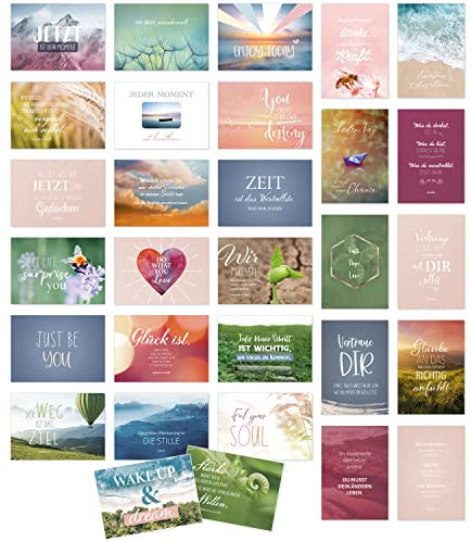 Einladungskarten Manufaktur Hamburg Motivation Sprüche Postkarten Set 30 Karten mit Umschlag, Motivationskarten Freundschaft Liebe Mut kreative Fotos Texte Büro Collage