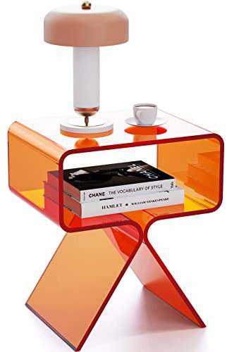 solaround Acryl Nachttisch Beistelltisch, Modernes Design Clear Home Decor Display Endtisch (Orange)