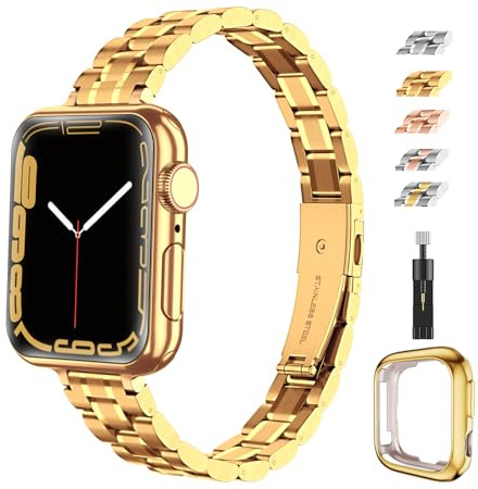 chuangshiji Metal Strap Compatible with Apple Watch Strap Series 9 8 7 6 5 4 3 2 1 SE, 45mm 44mm 42mm 41mm 40mm 38mm Adjustable Replacement for iWatch Strap Women and Men