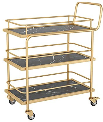 Barwagen Golden Servierwagen Rollwagen mit Rollen Küchenwagen Wagen Beistelltisch Mobile Bar rollbarer Küchenrollwagen Küchenregal Vintage Metall Küchentrolley Allzweckwagen,für Küche und Wohnzimmer
