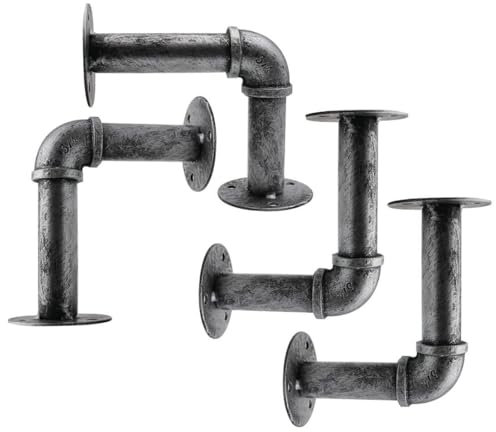 2 Stück Vintage-Rohr-Regalhalterungen, Wandmontage, strapazierfähig, schwebende Regale, Eisenrohrhalterungen, Metall, Regal für rustikales Rohrregal zu Hause (klein, 4)