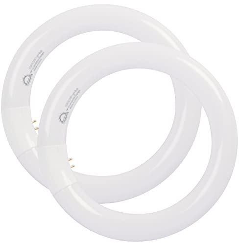 COOGGALAN 8 inch T9 22 Watts Round Light Bulbs FC8T9/DX Circular Fluorescent Light Bulb, FC8T9/DL 22W Circline Bulb, Daylight 6400K, G10q 4 Pin Prong Base, 2 Pack