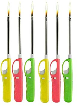 MAECENA 6pcs Refillable Flexible Neck BBQ Lighter Windproof Butane Gas Lighter for Kitchen, BBQ, Candles, Camping & Fireworks Adjustable Flame & Safety Lock Multipurpose
