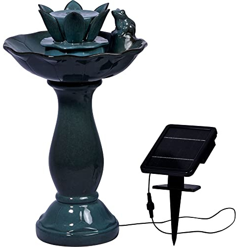 dobar® Helena 96091e - Fontana solare di design, in ceramica, per esterni, in poliresina, fontana decorativa per esterni, design con pietra artificiale, 39 x 39 x 64 cm, colore: verde