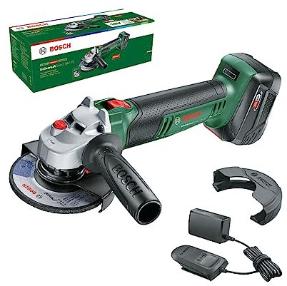 Bosch Cordless Small Angle Grinder UniversalGrind 18V-75 (For Grinding, Cutting, Brushing and Sanding of Various Materials; 18 Volt System; 115mm Diameter; 1x 4.0Ah Battery and Charger)
