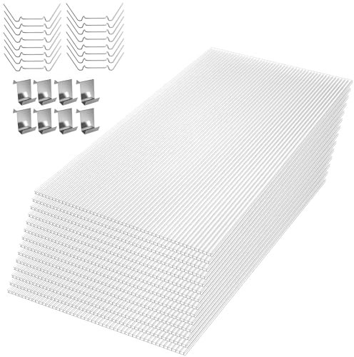 SUBTLETY 20,5m² Pannelli Policarbonato Alveolare 1210x605x4mm Piastre Doppia per Tetti 28 Pezzi Lastre Trasparenti Ondulati Vuoti Resistenti ai Raggi UV per il Giardino, Carport e Serra