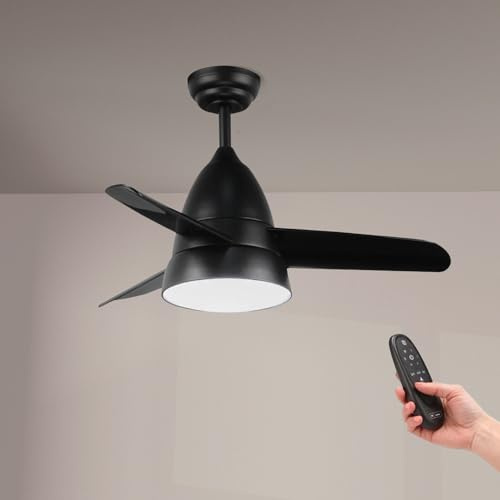 M mimotec - Ventilador de Techo con luz Led Silence 54W Negro, mando a distancia, motor DC 30W+Luz Led 24W, 6 velocidades, Silencioso,3 Aspas, 91 cm, función verano-invierno, temporizador. LM8806