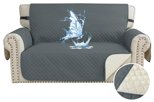 CYCMACO Copridivano 2 Posti Impermeabile con Braccioli, Copridivano Trapuntato Antiscivolo, Copri Divano Antigraffio Per Gatto, Universale Sofa Cover Antimacchia, Grigio scuro