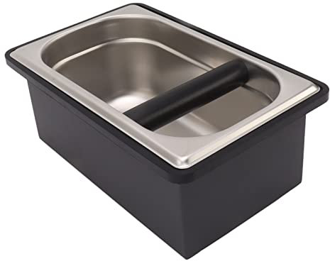 Knock Box Coffee, Contenitore per Fondi di Caffè in Acciaio Inossidabile con Barra di Gomma Rimovibile e Base Antiscivolo(Grande)