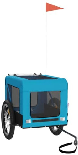 vidaXL Fahrradanhänger für Hunde, Hundeanhänger mit Reflektoren Flagge, Hundetransporter Maximale Belastbarkeit 45kg, Blau Schwarz Oxford-Gewebe Eisen