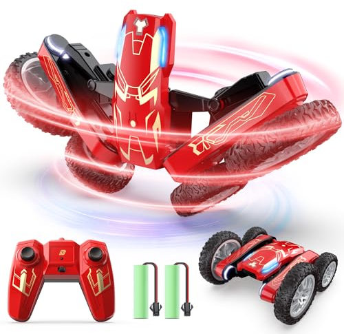 DEERC Ferngesteuertes Auto - Doppelseitiges Mini RC Stunt Car, 360° drehbares 4WD RC Car mit Scheinwerfern 2.4Ghz Indoor/Outdoor Spielzeugauto für Kinder von 8-12 Jahren Geburtstagsgeschenk