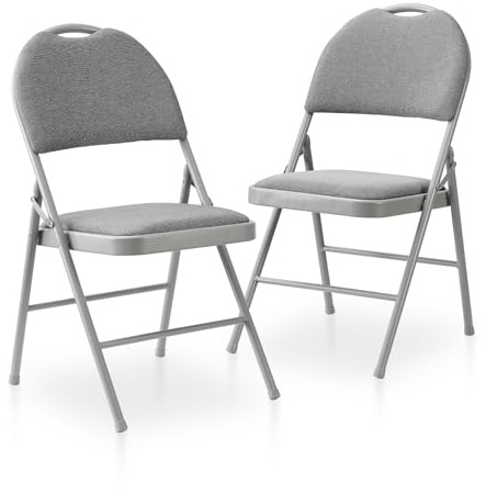 BOOSDEN Klappstühle Gepolstert 2er Set, Grau, mit erhöhter Rückenlehne, | Klappsessel, Stapelstuhl, Garten Klappstuhl, Balkonstuhl, Klappstuhle für Küche, Esszimmer, Büro, Outdoor, Balkon