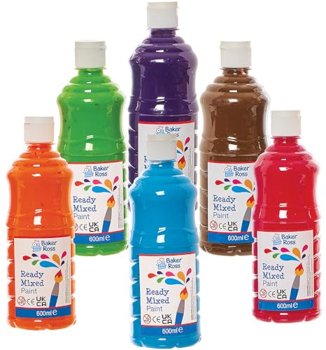 Baker Ross FN164 Secondary Colours Ready Mixed Poster Paints - Pack of 6, Paint Value Pack of Bottles, Paint for Kids