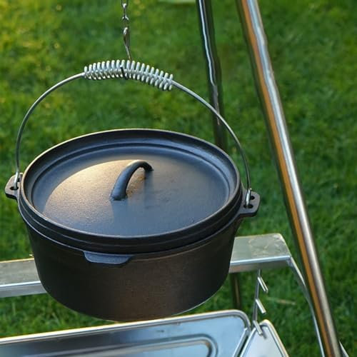 Gusstopf - Olla de hierro fundido con tapa, olla de hierro fundido 2 en 1 para horno holandés pre-sazonada, perfecta para fogatas, barbacoas y campamentos (sin bolsa para ollas)