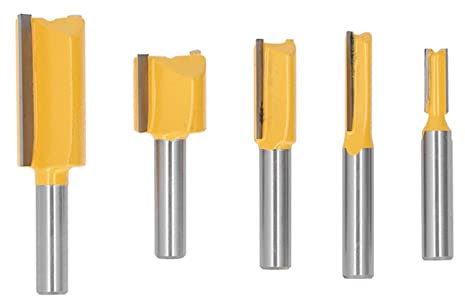 Gerader Fräser-Bit-Satz, 5-teilig, Hartmetallbestückt, Doppelnut, Gerader Bit-Satz, 2 Gerade Schnitt-Fräser, Holzfräser, Holzbearbeitungswerkzeuge Für Besäumfräser