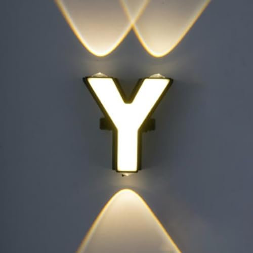 GZZBMY LED Alphabet Wandleuchte Buchstabe Zeichen WandlampSchwarz Außen Innen Dekoratives Licht A bis Z Wasserdicht IP65 Modern Wand Waschung Lichter Innenhof Wandleuchter (Weißes Licht,Buchstabe Y)