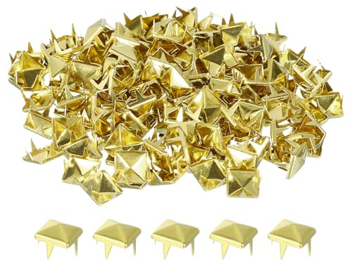 QUARKZMAN 80pcs Tachuelas de Pirámide Cuadrado, 8mm Remaches de Punta Cuadrada Tachuelas para Ropa Cuero Picos de Estilo Punk de Cobre para Cinturones Prendas Manualidades, Dorado
