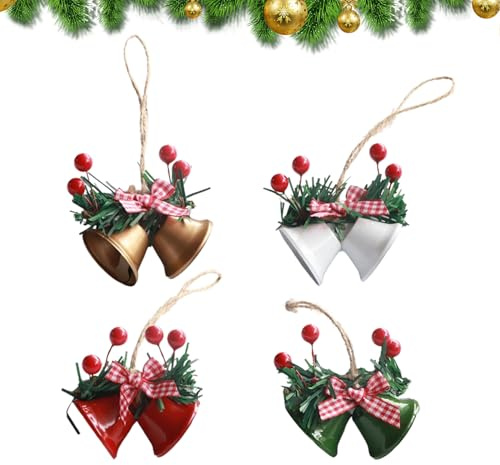 Weihnachtsglocken Ornamente, 4 Stück Weihnachtsglocken Deko, Kleine Anhänger Weihnachten, ‎Rot-Gold-Weiß-Grün Weihnachtsschmuck Für Baum, Glocke Für Weihnachten, Niedliche Glocken mit Schleifen