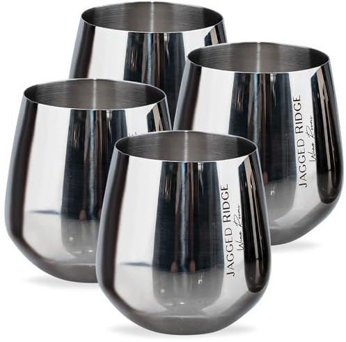 Jagged Ridge Wine Rooms Bicchieri da vino senza stelo in acciaio argentato, eleganti e di classe, in acciaio inox, per feste, picnic e occasioni speciali, realizzati per tutti gli appassionati di