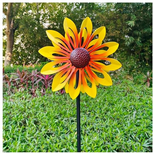 WindmüHle Doppelwindrad mit gegenläufigen Rotoren,174CM, Windrad Groß FüR DraußEn Familie, Freunde Und Bekannte,Yellow