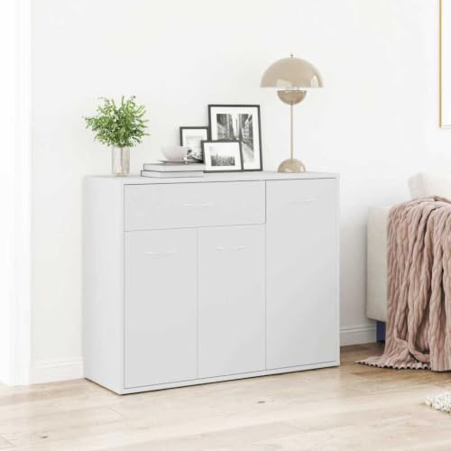 Myheimly Sideboard mit 1 Schublade 3 Türen Kommode Anrichte Schrank Beistellschrank Mehrzweckschrank Standschrank Holzwerkstoff Sideboard Weiß