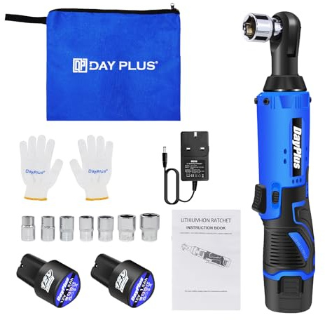 AutoBaBa 12V Electric Ratchet Wrench Set, 3/8 Cordless Ratchet Wrench, Max Torque 40N.m, 0-300 RPM, LED Light Impact Gun with 1 Storage Bag, 2 x 1500mAh Li-Ion Battery and 7 Sockets(Blue)
