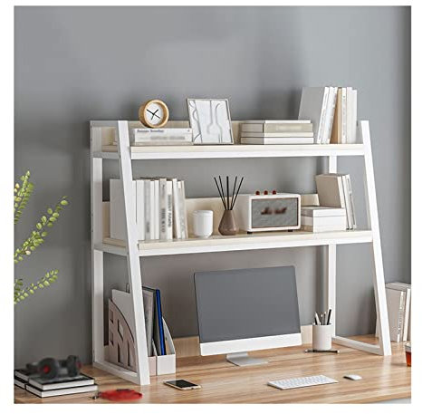 Büroschrank Desktop-Bücherregal aus Holz, Schreibtisch-Organizer, Regal, PC-Schreibtisch, Bücherregal, Aufbewahrung, Organizer, Regale, Regal, Heimdekoration, 2-stöckig, weiß Modernes Büromöbel(L 95cm