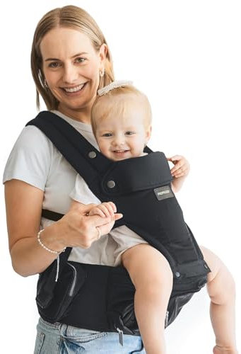 Momcozy Porte-bébé avec coussin de hanche, 2 en 1, réglable et amovible, jusqu'à 20 kg, aide de portage respirant avec soutien lombaire pour parents, nouveau-nés et tout-petits, noir