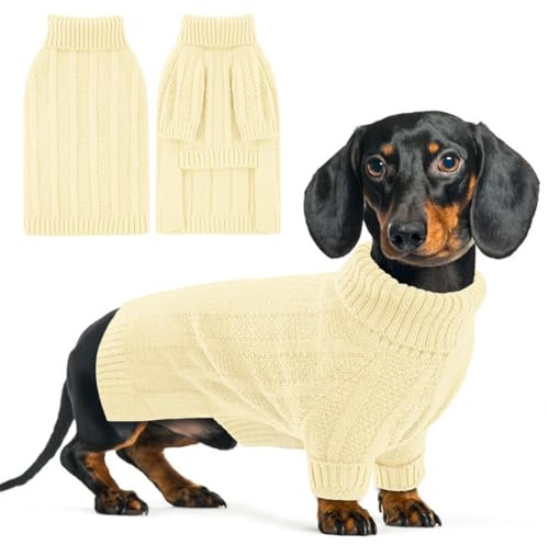 Queenmore Dog Jumper XS, Cozy & Stretchy Puppy Sweater for Small Puppy, Chihuahua, Teacup, Cats (Light Apricot, XS) | Soft Knitted Dogs Christmas Sweater,Puppy Sweaters for Dogs Girl Boy,Cozy Pet Outfit for Teacup,Chihuahua(Light Apricot, XS)